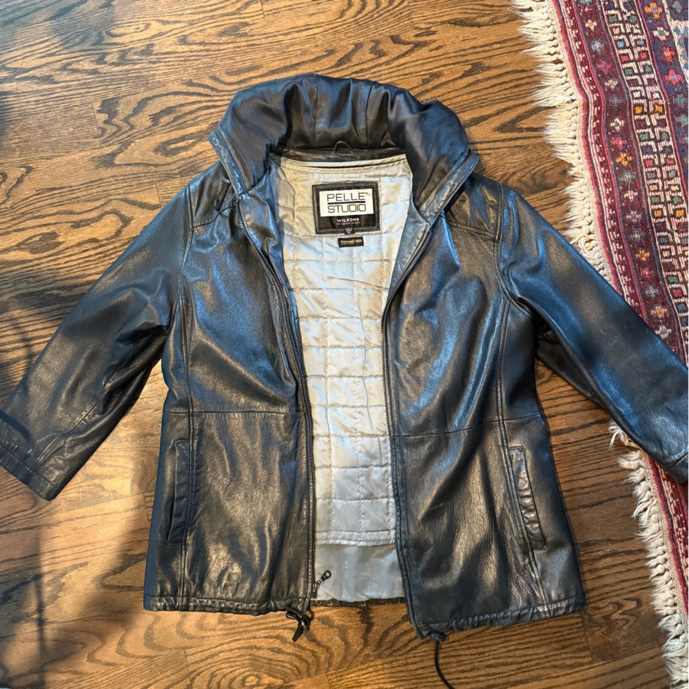 Wilsons leather hooded Black Leather Jacket by Pelle Studio